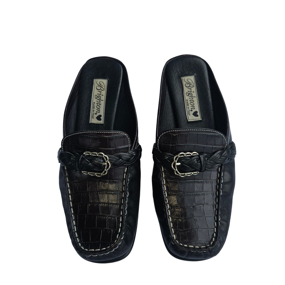 Brighton Andie Mules‎ Slides Croc Embossed Braided Accent Loafers Size 6M